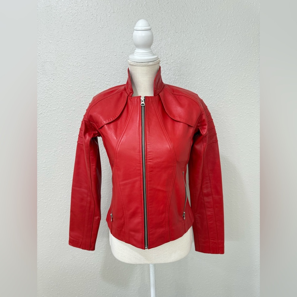 Leather Cult Red Motorcycle Jacket Size S